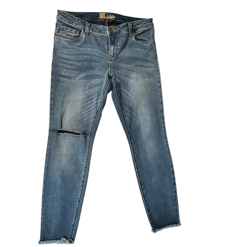 Kut From The Kloth Womens Blue Distressed Jeans Size 12 Soft Cotton Blend Skinny